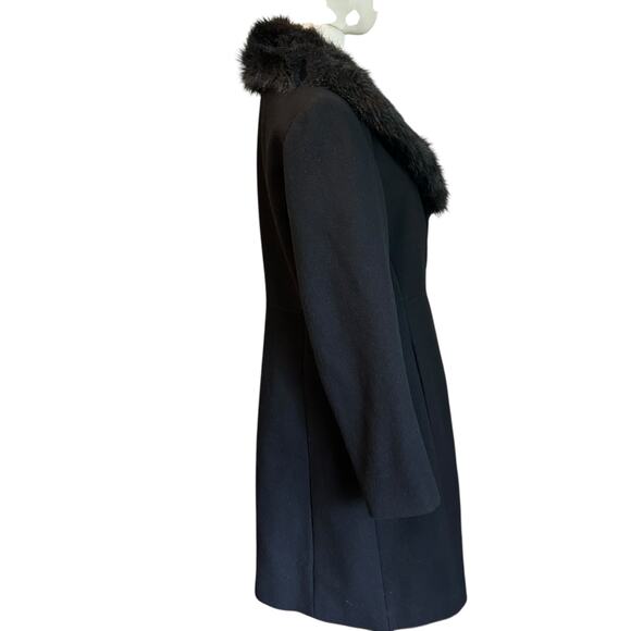 Outbrook 100% Wool Jacket Faux Fur Shawl Collar SZ M 8-10 Black Overcoat Preppy - Picture 11 of 12